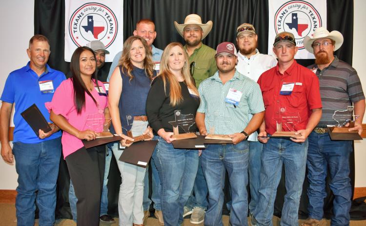 Childress District of the Texas Department of Transportation (TxDOT) car seat technicians receive the Texans Caring for Texans award Thursday, Aug. 7 on the campus of West Texas A&M University in Canyon.