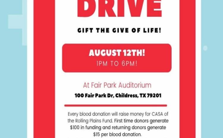 Childress Community Blood Drive to benefit CASA of the Rolling Plains