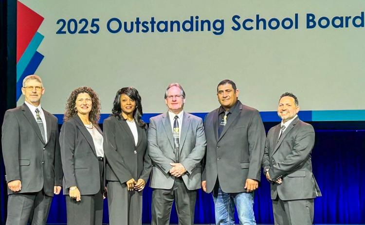 During the recent Texas Association of School Administrators (TASA)/Texas Association of School Boards (TASB) Convention in Houston, the Memphis Independent School District Board of Trustees accepted recognition as a Top Five Finalist for Texas School Board of the Year. From left: Secretary Michael Morris, President Sarah Cook, Vice President Charolette Maddox, Superintendent William Alexander, Val Gonzalez and John Robison. Not pictured: Josh Brooks and Joey Salinas.