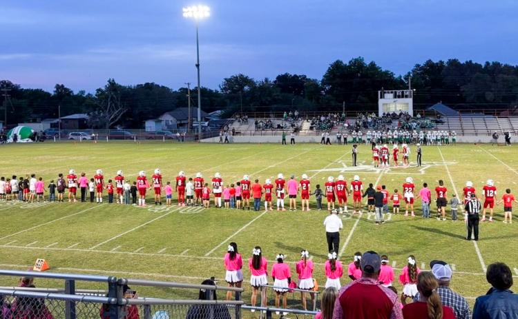 Wellington players and fans “pink out” Powell Field Friday, Oct. 24 in honor of Breast Cancer Awareness Month, as the Skyrockets handled the Shamrock Irish in a 67-7 win.