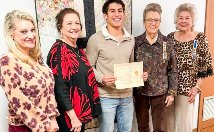 Wellington High School senior Noah Cantu receives recognition as the La Paisana Chapter of the Daughters of the American Revolution 2026 Good Citizen. From left: Czrena Watts, Margret Wood, Cantu, Sharon Starkey, Vada Wood.