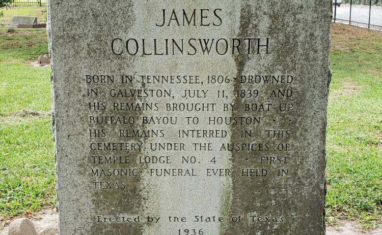 Cenotaph for James Collinsworth, Founders Memorial Park, Houston.