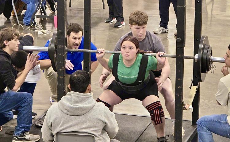 Childress’ Emma Britten competes at the Lockney Invitational Monday, Jan. 19 at the Floyd County Unity Center, opening the 2026 season.
