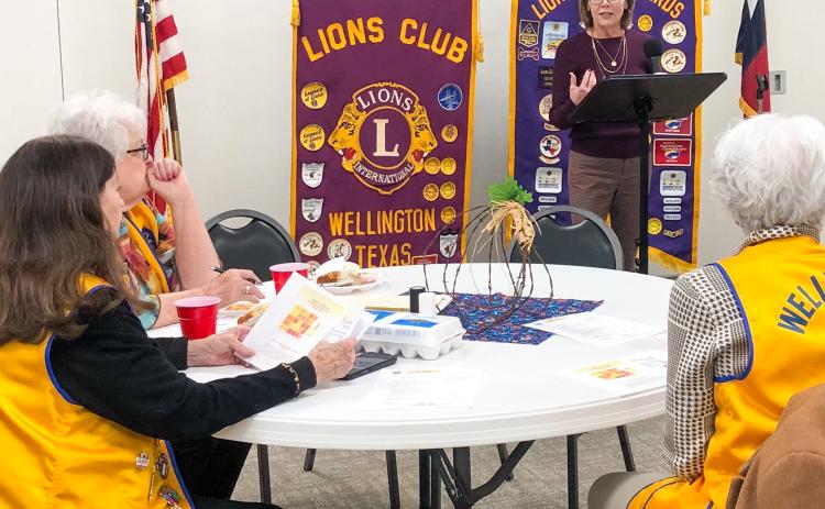 Collingsworth County Home Delivered Meals and Senior Community Café Program Director Linda Duke addresses the Wellington Lions Club with her impactful program on hunger awareness. She mentioned that 19.3% of Collingsworth County’s population is food insecure.