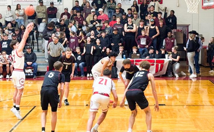 Skyrocket Jax Cantu (12) shoots a free throw in Wellington’s 67-52 victory Friday, Jan. 30 against the Clarendon Broncos in a captivating match.