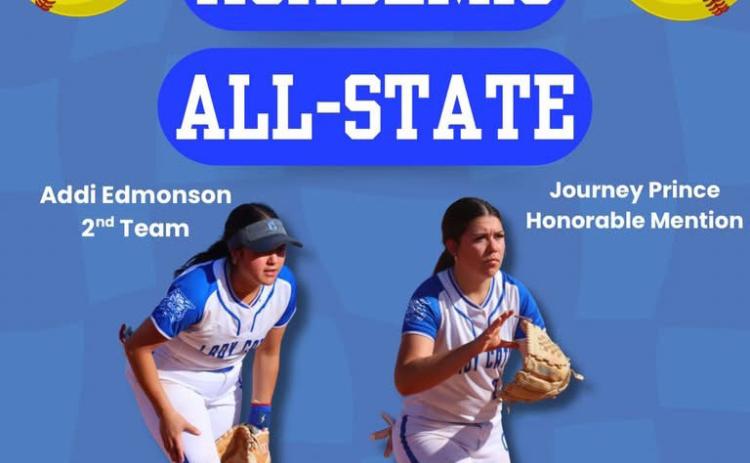 Childress Lady Cats Addi Edmondson, second-team selection, and Journey Prince, Honorable Mention, are selected to the Texas High School Coaches Association Academic All-State softball teams. To be nominated for Academic All-State, a student must be an athlete, student trainer or manager in good standing with the team; of good moral character; a senior; and have an overall grade point average of 92 or above. CHILDRESS BOBCAT BOOSTERS