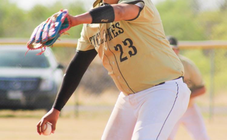 Memphis’ Armando Saenz helps lead the Cyclones to a 14-5 win over Wellington Tuesday, April 7. The Red River Sun/Shauna Salinas