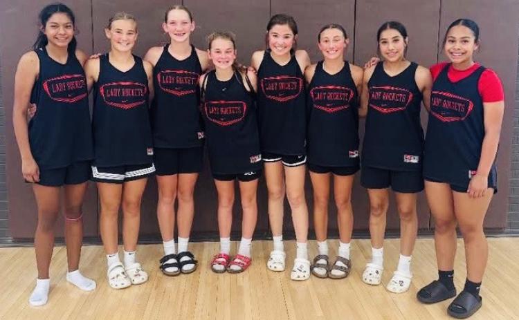 Hosted by the City of Elk City, 84 teams, 41 cities and three states had representation at the recent Elk City Girls Team Camp, including the eighth-grade Wellington Lady Firecrackers. From left: Priscilla Marentes, Ava Kate Inman, Kaesyn Kane, Halle Hedrick, Brylnn Kemp, Claire Kane, Yisel Moreno, Jazlynn Coffee. Christy Kane