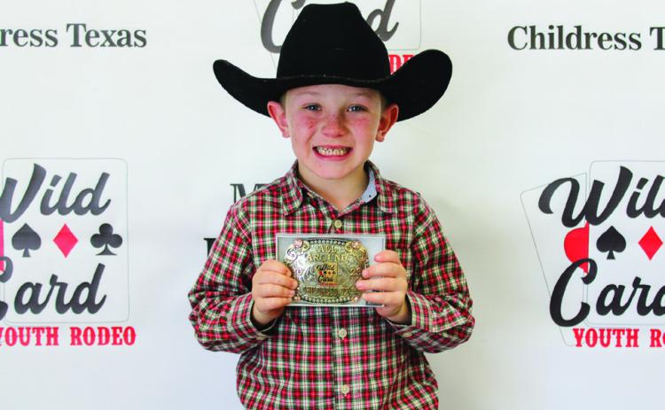 Ty Begeman is the six-and-under combined All-Around Champion. Begeman competed in barrels, poles, goat undecorating and calf dummy roping. The Red River Sun/Elizabeth Tanner
