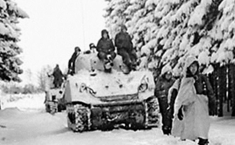 The 740th Tank Battalion, along with infantry, move in the winter weather to defend Stoumont, Belgium. Photos Courtesy of Floyd Killough Collection