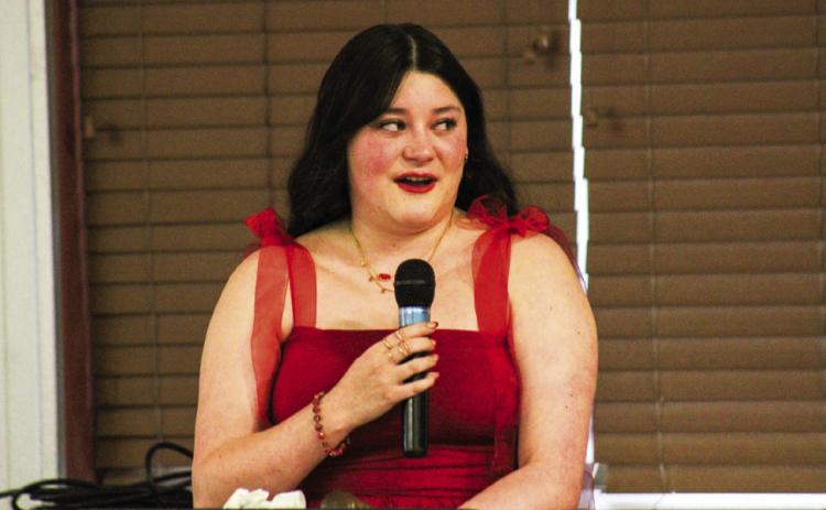 Family, Career and Community Leaders of America (FCCLA) National Vice President of Public Relations Kimi Ward, a Childress High School senior, gives her senior speech during the Childress FCCLA Chapter-in-Review Banquet Tuesday, May 6 at the Mashburn Event Center. The Red River Sun/Elizabeth Tanner