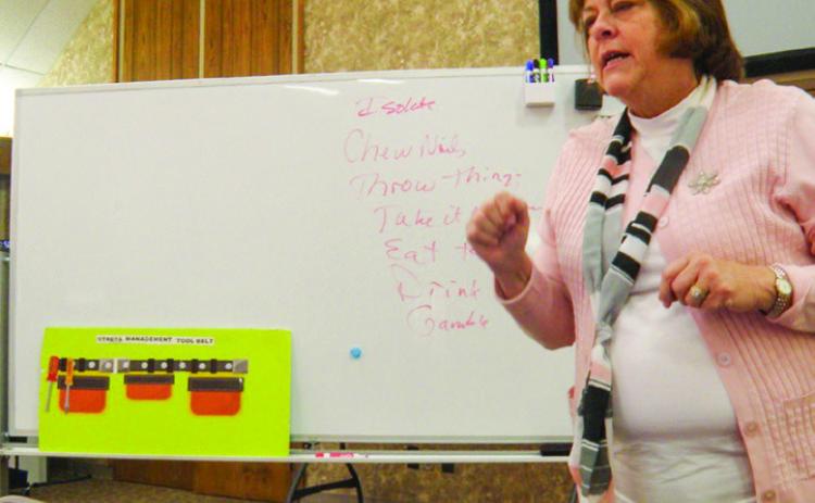 A properly outfitted toolbelt can enable a person to manage stress for a richer, more productive life, Area Agency on Aging of the Panhandle Public Education Administrative Assistant Laurie McAfee said, presenting the final Ready. Set. Thrive! session, offered in partnership between Area Agency on Aging of the Panhandle and Texas A&amp;M AgriLife Extension Service of Childress County, Tuesday, Dec. 17 at the Childress Methodist Church Fellowship Hall. Photo by Grace Holman