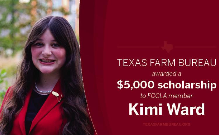 Childress’ Kimi Ward, Family, Career and Community Leaders of America (FCCLA) National Vice President of Public Relations, is awarded the 2025 Texas Farm Bureau FCCLA Scholarship in the amount of $5,000. Texas Farm Bureau