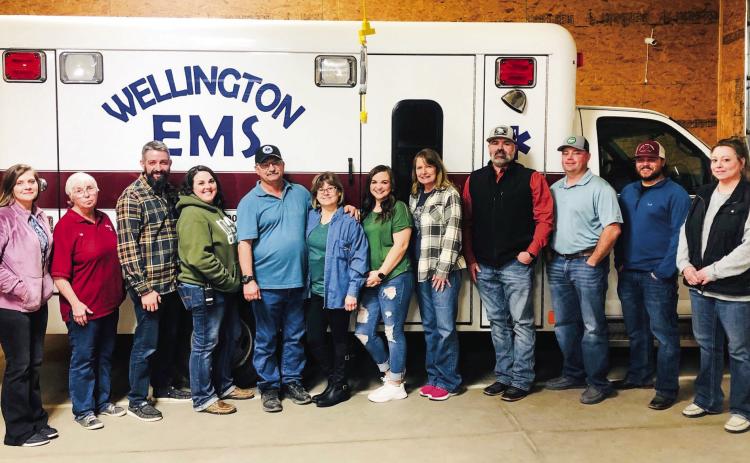 Wellington Emergency Medical Service first responders gather Saturday, Jan. 7 for an annual banquet to recap 2022. From left, Samantha Blacksher, Pat Needham, Noah Downing, Charmayne Hampton, Farris Nation, Tammy Riley, Carle Kemp, Valerie Vaughan-Mathews, Michael Ryan, Matt Orr, Ethan Cummings, Krystle Tarver. The Red River Sun/Bev Odom