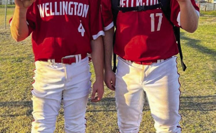 Wellington High School juniors Jackson Jones, left, and Caleb Strickland both hit grand slams Friday, March 22 against Memphis, securing a 23-5 Skyrocket win. Courtesy Photo