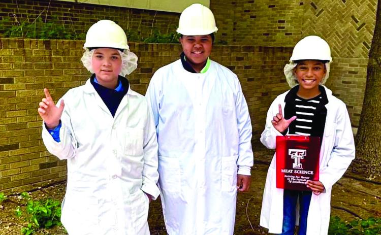 Childress County 4-H Meat Judging teams recently compete at the 2025 Rolling Plains District 3 4-H Meat Judging Contest Thursday, April 17 at Texas Tech University’s Gordon W. Davis Meats Laboratory in Lubbock. The Junior team placed third overall, with Brantly Session placing ninth as an individual, followed by Kade Haga in 11th place and Blaze Session in 12th place. From left: Haga, Blaze Session, Brantly Session. Courtesy Photos