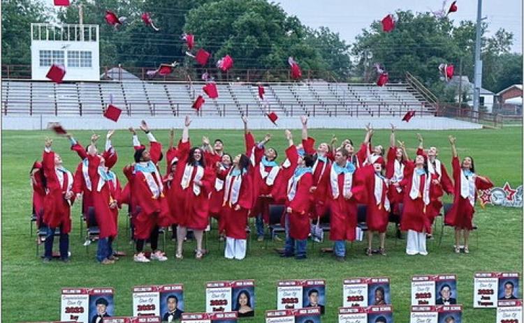 Wellington High School Class of 2023 celebrates following its baccalaureate and commencement ceremony Friday evening, May 19 on Powell Field at Skyrocket Football Stadium. Courtesy Photo