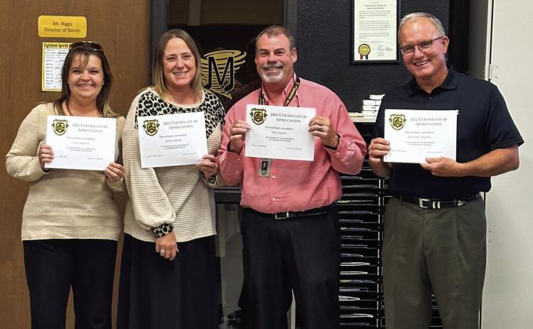 Rounding out the month of October, also known as National Principals’ Month, Travis Elementary Principal Carla Murphy, left, Austin Elementary Principal Trina Hardin, Memphis Middle School Principal Wes Hardin and Memphis High School Principal Richard Hutcherson accept certificates of appreciation. Photo Courtesy of Memphis ISD