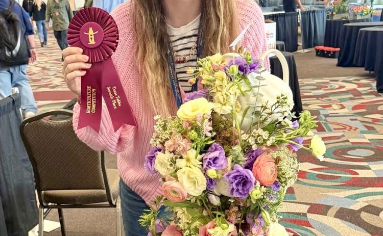 Childress High School Future Farmers of America (FFA) floriculture student Avery Keys competes at the Houston Livestock Show and Rodeo’s Horticulture Competition, where she took a seventh-place finish in Texas Tables. Childress FFA