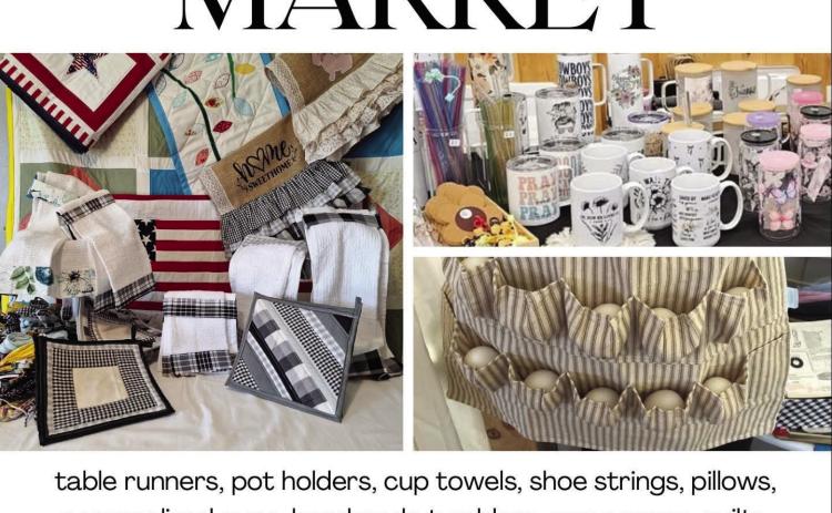 The Corner 7, 121 S. Boykin, will host the firstever Memphis Market from 9 a.m.-2 p.m. Saturday, April 26, welcoming items from local vendors, including table runners, pot holders, cup towels, pillows, personalized cups and tumblers, egg aprons, quilts, bird houses, clothing, decorative signs, home-baked goods and more. The Corner 7