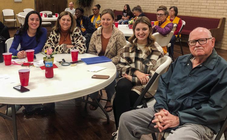 Wellington High School junior Summer Neufeld serves as program guest for the Monday, Nov. 21 bimonthly meeting of the Wellington Lions Club. She performed “My Love” by Petula Clark and “Nobody” by Sylvia. Neufeld has been taking voice lessons for approximately four years from Gerald Monson, of Childress. Seated, from left: Sweetheart Summer Owens, Lion Margret Wood, Maria Neufeld, Summer Neufeld, Monson. The Red River Sun/Bev Odom