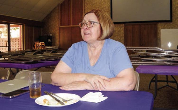 Childress Chamber of Commerce Executive Director Susan Leary presents an update on activities in Childress, including the 138th Annual Old Settlers Rodeo, Thursday, April 10 at the Adult Fellowship Luncheon at Childress Methodist Church. Grace Holman