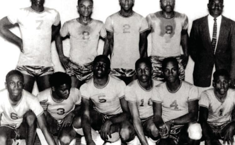 The 1958 Panther basketball team from Booker T. Washington High School in Wellington made history when they won every game of the season, sweeping the district before a 51-50 state championship loss. Front row, from left: Bobbie Beaisley, Alvin Roland, Charles Taylor, Charles McIntosh, James Meadows, James Price. Back row, from left: R.I. Ingram, Billie Mack Gardner, Percy Price, Robert Wayne Powell, Coach Lorenzo Person. Courtesy of Collingsworth County History Volume II