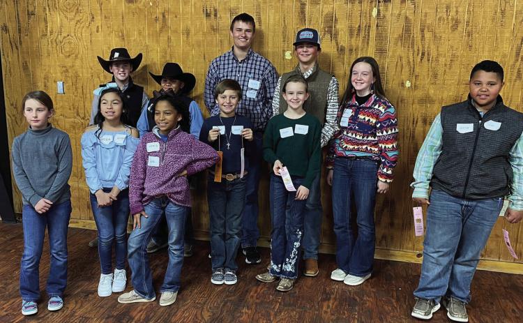 Childress County 4-H members recently compete in the District 3 Agriculture Product Identification contest. Back row, from left: Slade Chapman, Bryson Session, Josiah Nelson, Ben Souder, Jentry Souder. Front row, from left: Olivia Wyatt, Esme Estrada, Brantley Session, Kole Eikman, Reagan Souder, Blaze Session. Photo Courtesy of Lindsey Whitaker