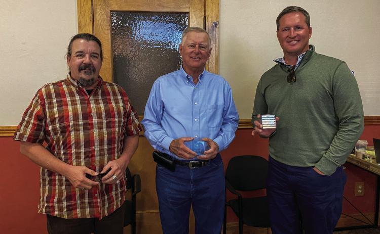 Mayor Cary Preston, left, thanks City Charter Amendment Committee members James Driver and Randy Allen at the recent City of Childress City Council meeting Monday, Oct. 17. The Red River Sun/Elizabeth Tanner
