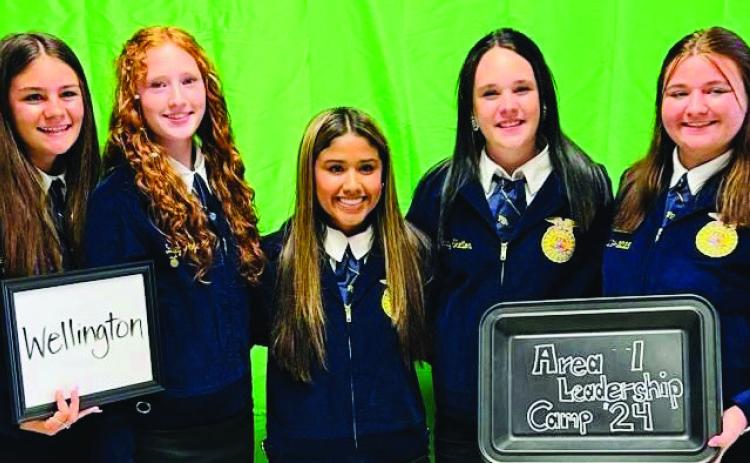 The Wellington Future Farmers of America (FFA) officer team attends the recent Area 1 Leadership Camp at Clarendon College. From left: Heather Peters, Bailey Page, Lisette Vela, Kenady Skelton, Jacy Lampe. Courtesy Photo