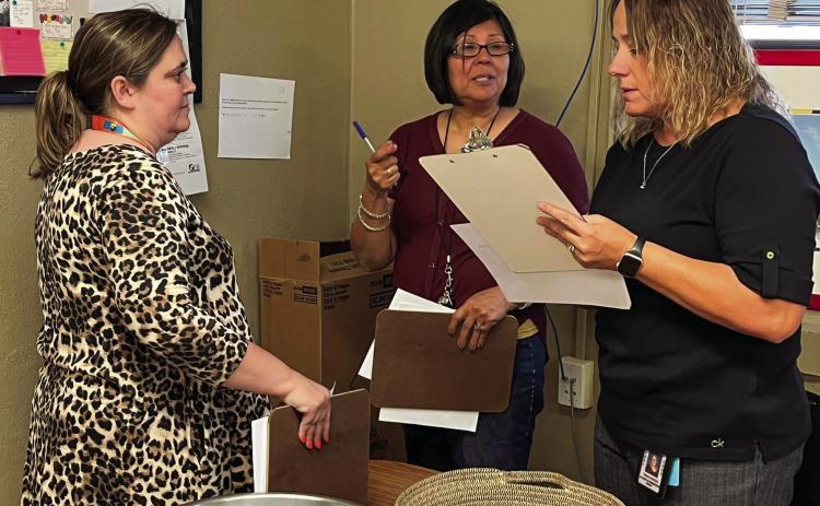 Austin Elementary School educators, as well as Austin Elementary School Principal Trina Hardin, right, study the recent State of Texas Assessments of Academic Readiness (STAAR) redesign during a Professional Learning Community (PLC) meeting. Photo Courtesy of Memphis ISD