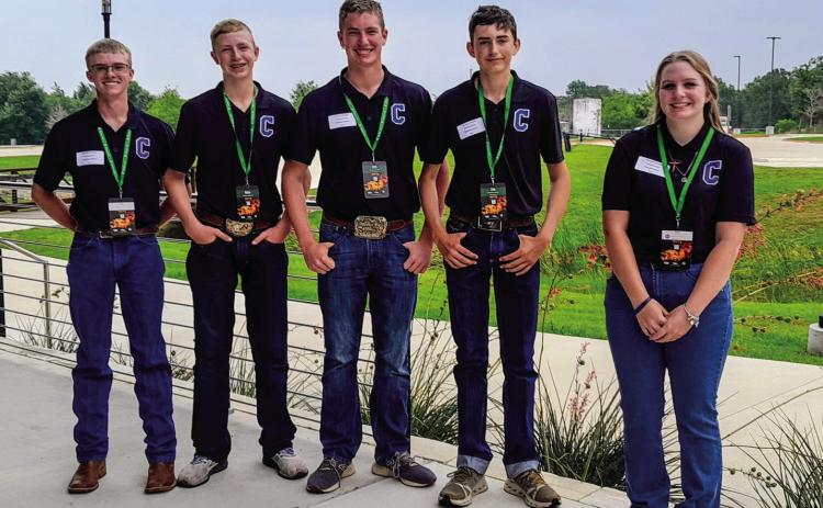 Childress County 4-H youth, including, from left, Tyler McGee, Sterling Bruce, Cutter Bruce, Tripp Tippett, Kodi Teague, attend the Texas State 4-H Roundup Monday, June 3-Thursday, June 6 in College Station-Bryan. Courtesy Photos