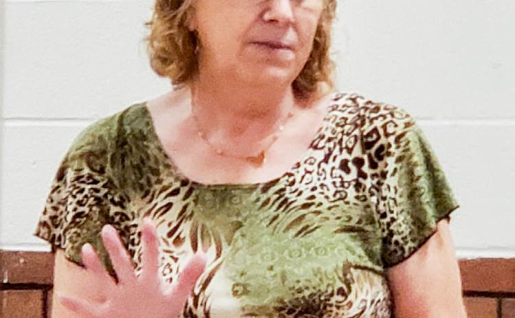 Kimberly Hill provides information about the upcoming Red Marble Ministries Golf Tournament at the recent Memphis Lions Club luncheon. The fourperson, 18-hole scramble tournament, which will be held Saturday, Aug. 19, will benefit Hall County Meals on Wheels, as well as the Panhandle Community Services Hygiene Closet. The Memphis Lions Club is a proud t-box sponsor. Photo Courtesy of Memphis Lions Club