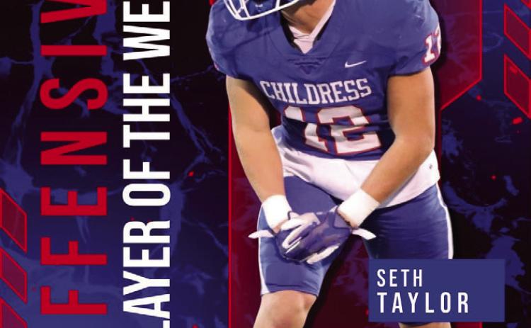 Bobcat senior Seth Taylor is the Iris Energy Offensive Player of the Week for Week 11. Against the Friona Chieftains, Taylor put up 112 yards and two touchdowns on two catches, ran for another score and had 12 tackles with an interception on defense. Courtesy Graphics