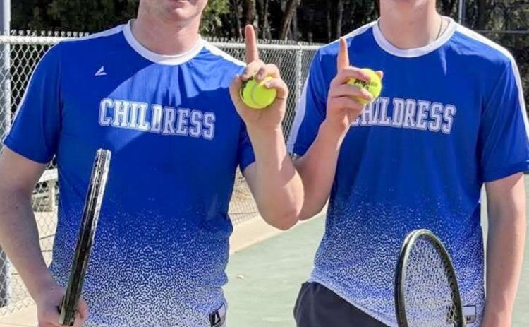 Childress’ Cutter and Sterling Bruce are the boys’ doubles’ champions at the recent Vernon Tennis Tournament Thursday, Feb. 26 at the Hillcrest Community Center. Childress Bobcat Boosters