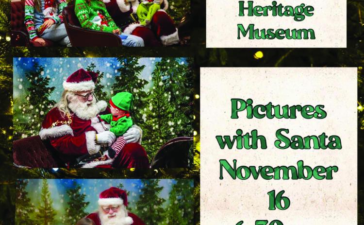 Santa Claus will make his first stop of the 2024 holiday season at the Childress County Heritage Museum for Photos with Santa beginning at 6:30 p.m. Saturday, Nov. 16. All donations will benefit the Childress County Heritage Museum’s Saturdays at the Museum children’s program. “Don’t miss this magical moment,” Childress County Heritage Museum Director Niki Seal said. “Spread the holiday cheer and support a great cause.” Graphic Courtesy of Childress County Heritage Museum
