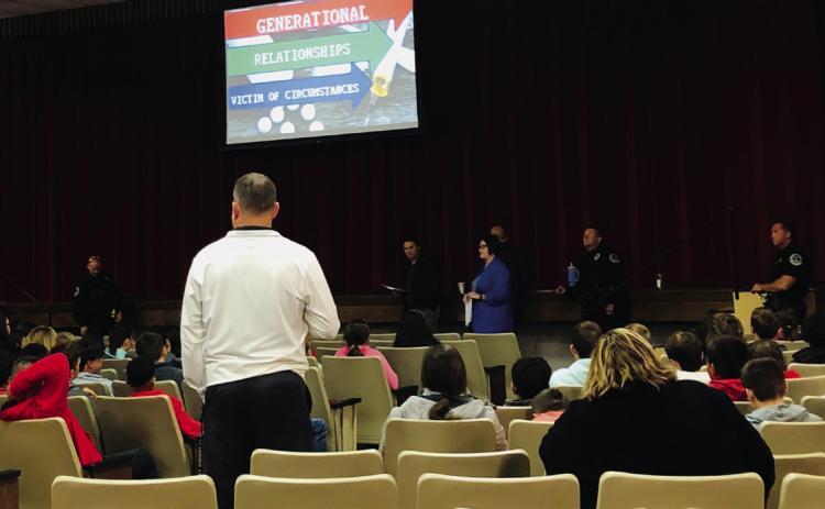 For its 2023 drug awareness campaign, Wellington Independent School District (ISD) recruited 100th Judicial District Attorney Luke Inman and 100th Judicial District staff to make a presentation to fifth-eighth graders Monday morning, Oct. 30 in the auditorium. The Red River Sun/Bev Odom