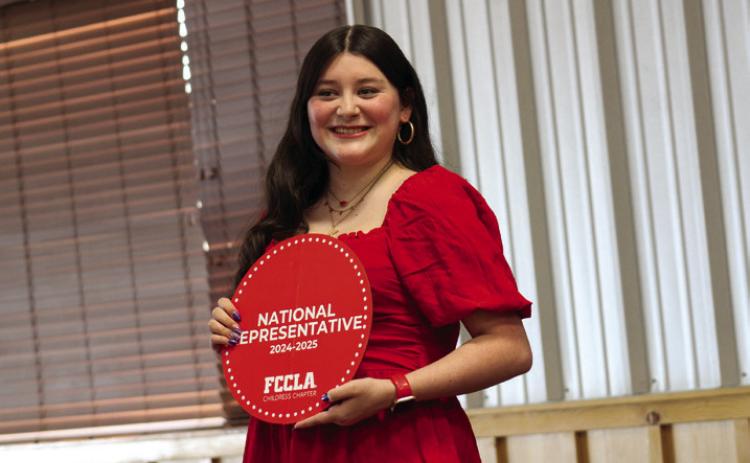 Kimi Ward, the Texas Family, Career and Community Leaders of America (FCCLA) Region I President, Texas FCCLA Vice President of Leadership Development and Texas FCCLA National Officer Candidate, is the FCCLA Childress Chapter National Representative for 2023-2024. The Red River Sun/Elizabeth Tanner