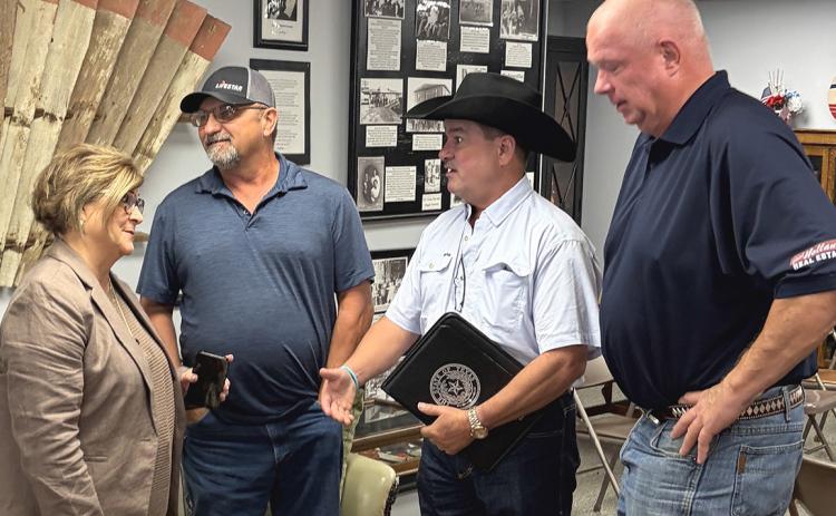Texas House District 88 State Representative Ken King chats with constituents, including Collingsworth County Republican Party Chairperson Shari Bellizzi-Davis, Farris Nation, and Chad Holland, following the Wednesday, Sept. 23 Town Hall meeting at Collingsworth County Museum. INTREPID PHOTO / BEV ODOM