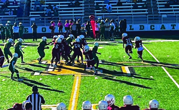 Junior varsity Rocket Major Brown (6) prepares for a pass down field in an attempt to gain yards last Thursday, Oct. 26 in Idalou. The Skyrockets smoked the Wildcats by a final score of 22-14, keeping them undefeated on the 2023 season. Courtesy Photo