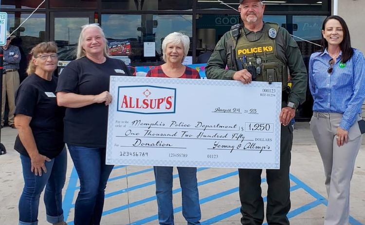Celebrating their Grand opening Sunday, Aug. 20-Saturday, Aug. 26, the new Allsup’s location in Memphis gave back to local first responders, including the Memphis Police Department, which received $1,250. Courtesy Photos