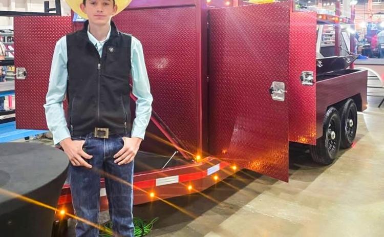 Childress’ Tripp Tippett shows a custom welding trailer at the Houston Livestock Show and Rodeo’s Agriculture Mechanics Contest, earning a first-place class finish, as well as the Division 4 Reserve Championship.