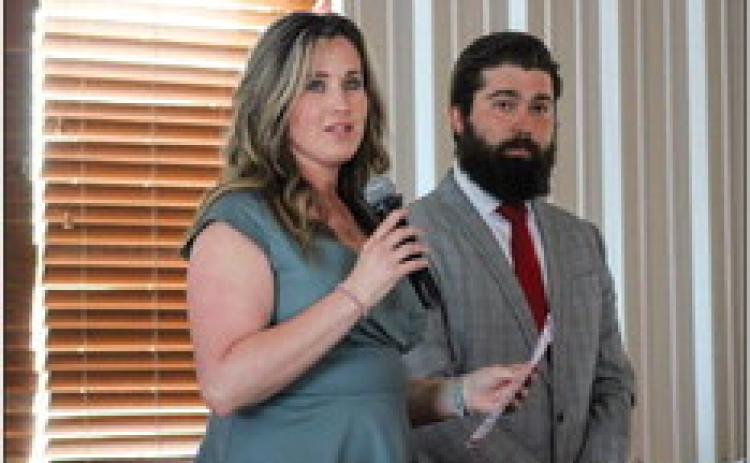 Childress High School (CHS) Family, Career and Community Leaders of America (FCCLA) Advisors Amy Detwiler and Jeffrey Collins welcome guests to the 2022-2023 FCCLA Banquet Tuesday, May 2 and the Mashburn Event Center. The Red River Sun/Elizabeth Tanner