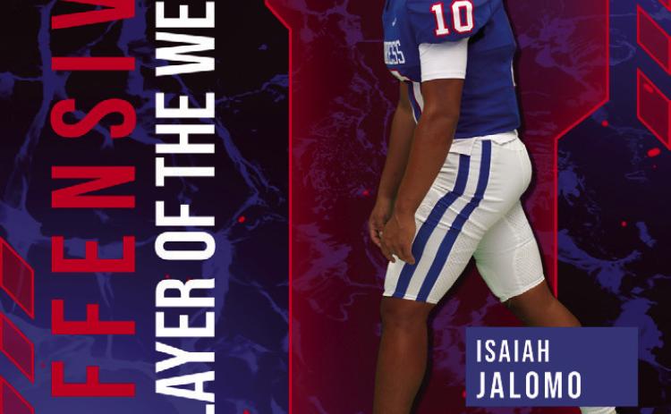 Bobcat Wide Receiver Isaiah Jalomo is the Iris Energy Offensive Player of the Week for Week 7. Jalomo picked up 107 receiving yards on five passes and one touchdown against the Canadian Wildcats last Friday. Courtesy Graphics