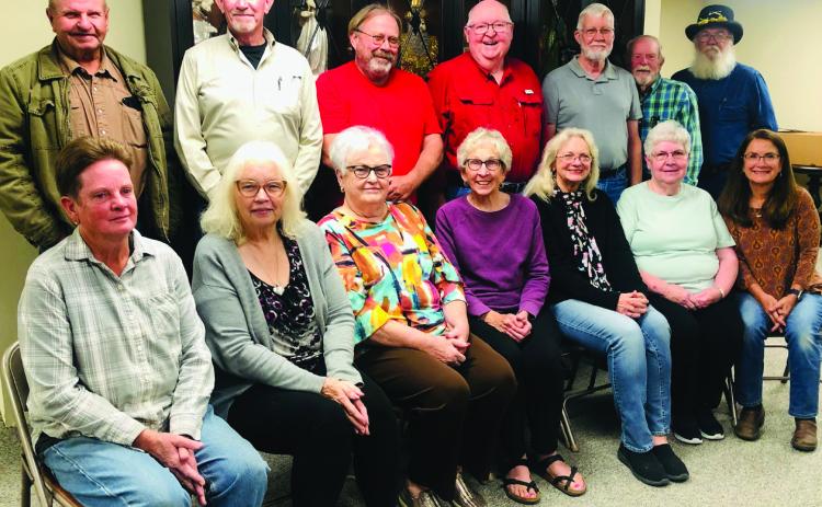 Collingsworth County Museum supporters convene for the annual meeting at 6:30 p.m. Monday, Nov. 13 in the museum’s Ellis Art Center. Front row, from left: Lisa Freeland, Beth Motsenbocker, Nancy Harris, Lameda Black, Rhonda Colson, Becky Haralson, Director Karen Caldwell. Back row, from left: Les Freeland, Jeff Thomas, Dale Day, Jerry Harralson, Oran Sain, Billy Wilkerson, Darrell Colson. The Red River Sun/Bev Odom