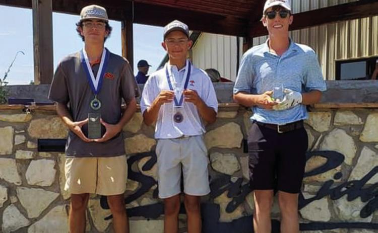 High-school boys accept end-of-year awards. From left: Tristen Dunn, first, Altus, Okla.; Lincoln Stafford, second, Altus, Okla.; and Jace Farr, third, Altus, Okla.
