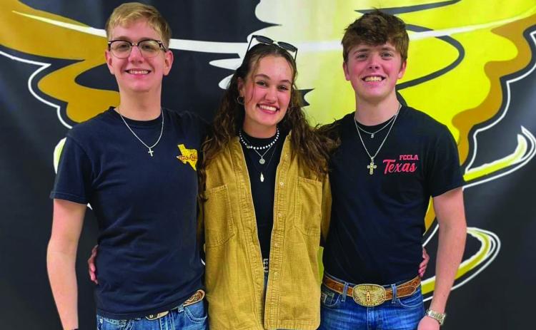 Memphis High School students Karsen Byard, left, Maggie Cook and Carson Smith recently qualified for the UIL Academic Regional Meet, which will be held Friday, April 21 at West Texas A&amp;M University in Canyon. Byard and Smith qualified in Current Events, while Maggie Cook qualified in Prose and Editorial Writing. Photo Courtesy of Memphis ISD