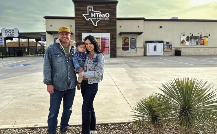 The Vest family, including co-owners Vandon and Soni Vest and their son, Volan, will open HTeaO’s newest location, located at 1305 Ave. F NW in Childress, at noon Friday, March 10. Photo Courtesy of HTeaO