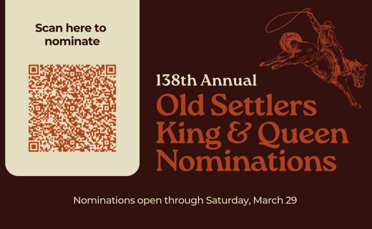 Nominations for the 138th Annual Childress County Old Settlers King and Queen can be submitted through the QR code above. Nominations are open through Saturday, March 29. The Red River Sun
