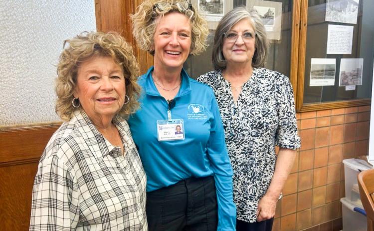 Modern Home Club welcomes Childress Regional Medical Center CEO Holly Holcomb, center, who provided updates on several ongoing projects at the hospital, Thursday, March 19 at the Childress County Heritage Museum. Sandra Moody